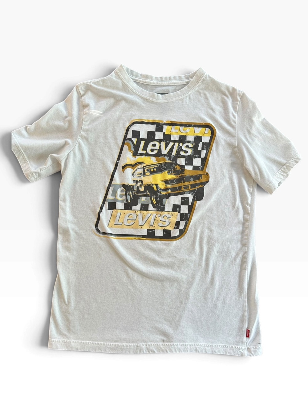 Levi's Boys White Tee with Yellow Racing Car Graphic Size L